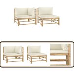 Salon de jardin 2 pcs avec coussins blanc crme bambou - salon de jardin - mobilier de jardin - set de ...