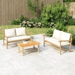 Salon de jardin 2 pcs avec coussins blanc crme bambou - meubles de jardin - salon de jardin - mobilier ...