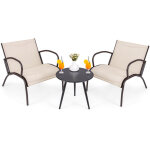 Salon de jardin 3 pi�ces, 2 fauteuils et table en aluminium m�tal avec si�ge incurv� en tissu, pour jardin, ...