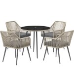 Outsunny - salon de jardin 3 pi�ces 2 places avec coussins plateau table verre tremp� noir r�sine filaire ...