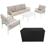 Salon de jardin 4 pcs en aluminium blanc 5 places & coffre de rangement en rotin noir extrieure terrasse ...