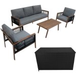 Salon de jardin 4 pcs en aluminium effet bois 5 places & coffre de rangement en rotin noir ext�rieure ...