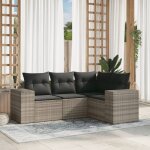 Salon de jardin 4 pcs avec coussins gris clair rsine tresse - vidaxl