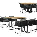 Salon de jardin 4 personnes encastrable avec coussins zipp�s d�perlants m�tal r�sine noir effet bois