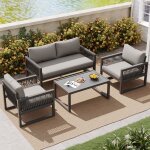 Okwish - salon de jardin 4 pièces avec 1 table basse, 3 fauteuils, coussins d'assise, pieds réglables ... Okwish - salon de jardin 4 pièces avec 1 table basse, 3 fauteuils, coussins d'assise, pieds réglables ...