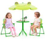 Costway - salon de jardin 4 pices pour enfants de 3  6 ans, table + parasol rglable en hauteur + 2 ...