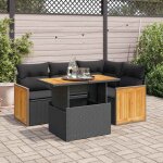 Salon de jardin 5 pcs avec coussins noir r�sine tress�e acacia vidaxl