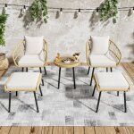 Salon de jardin 5 pi�ces ? avec 2 chaises, 2 tabourets, 1 table � manger, fauteuils de jardin en rotin ...