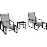 Salon de jardin 5 pi�ces 2 places avec 2 fauteuils, 2 repose - pied et 1 table, m�tal noir, assise tissu ...