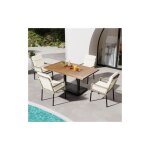 Salon de jardin 5 pièces, 4 chaises en rotin pe avec coussin blanc et 1 table à manger en bois d'acacia, ... Salon de jardin 5 pièces, 4 chaises en rotin pe avec coussin blanc et 1 table à manger en bois d'acacia, ...