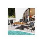 Salon de jardin 5 pièces avec 4 chaises en rotin pe avec coussin noir et 1 table à manger en bois d'acacia, ... Salon de jardin 5 pièces avec 4 chaises en rotin pe avec coussin noir et 1 table à manger en bois d'acacia, ...