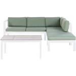 Beliani - salon de jardin 5 places canap avec table en verre blanc et coussins vert messina