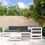 Salon de jardin 6 pcs blanc bois de pin massif, blanc, 3186460