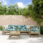 Salon de jardin 6 pcs avec coussins bois de pin impr�gn�, brun, 3185996