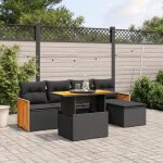 Salon de jardin 6 places en r�sine tress�e noir avec table r�glable et coussins d�houssables - ensemble ...