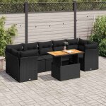 Salon de jardin 8 places noir r�sine tress�e avec coussins - ensemble modulaire avec table r�glable et ...