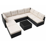 Salon de jardin 8 places en r�sine tress�e noir et beige yanuca