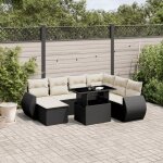 Salon de jardin 8 places r�sine tress�e noir avec coussins cr�me - ensemble modulaire table r�glable ...
