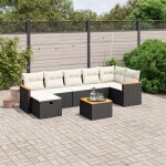Salon de jardin 8 places en r�sine tress�e noire avec coussins cr�me - ensemble modulaire canap� d'angle, ...