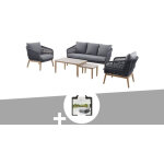 Salon de jardin alu effet bois bross� orissa gris + housse - 5 places - hesp�ride