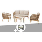 Salon de jardin alu effet bois bross� orissa taupe + housse - 5 places - hesp�ride