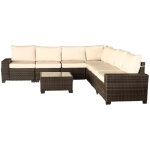 Salon de jardin d'angle 7 places en r�sine tress�e avec table marron et beige lazaro