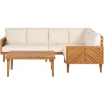 Salon de jardin d'angle beige clair en bois d'acacia 4 places canapé table baratti Salon de jardin d'angle beige clair en bois d'acacia 4 places canapé table baratti