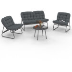Salon de jardin arona bas 4 places en m�tal gris anthracite et coussins gris avec canap�, fauteuils et ...