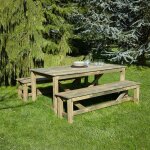 Cmonjardin - salon de jardin avec bancs en bois normand - 6 places