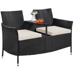 Salon de jardin banc extrieur 2 places en rsine tresse banquette canap avec table centrale en verre ...