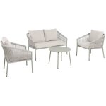 Salon de jardin beige mantova en acier et cordes en r�sine. 4 places. un canap�. deux fauteuils. une ...