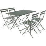 Table de jardin bistrot pliante mtal + 4 assises 110 x 70cm. avec quatre chaises pliantes. acier thermolaqu ...