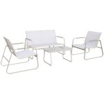 Salon de jardin blanc noto acier. 4 places. un canap�. une table. deux fauteuils textilene