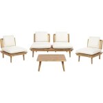 Salon de jardin en bois d'acacia certifi� 4 places meubles de jardin 5 pi�ces avec coussins bois clair ...