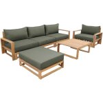 Salon de jardin en bois d'acacia 5 places - mendoza - canap. fauteuils et table basse en acacia. 6 lments ...
