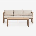 Sklum - salon de jardin avec canap� 3 places et table basse en aluminium et bois d'acacia 110x55cm lipov ...