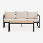 Salon de jardin avec canap� 3 places et table basse en aluminium et bois d'acacia 110x55cm lipov sklum ...