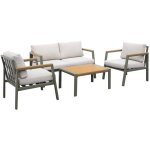 Salon de jardin casoria. aluminium et polywood 4 places. 1 canap�. 2 fauteuils. 1 table basse kaki / ...
