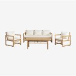 Sklum - salon de jardin compos� d'un canap� 3 places, 2 fauteuils et table basse en bambou livayna