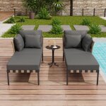 Salon de jardin double ? 2 chaises longues + 1 table ronde (36x36x46 cm) ? avec 4 coussins confortables ...