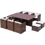 Table et chaise 10 places encastrables alu résine marron - blanc sunset Table et chaise 10 places encastrables alu résine marron - blanc sunset