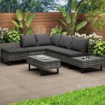 Salon de jardin ensemble canap� salon pour 4 - 5 personnes avec table & coussins - gris