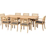 Happy garden - salon de jardin extensible 180 / 240cm padar en acacia 8 places - coussins gris