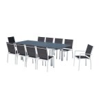 Concept - usine - table de jardin extensible et 10 chaises alu / toile pvc blanc arezzo