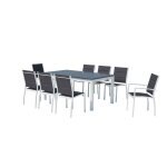 Concept - usine - table de jardin extensible et 8 chaises alu / toile pvc blanc arezzo