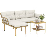 Salon de jardin exterieur - outsunny - 4 personnes 3 pi�ces - avec 1 table basse coussins - r�sine tress�e ...