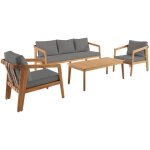 Salon de jardin gris 5 places bois d'acacia loberia avec lani�res effet cuir