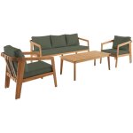 Salon de jardin kaki 5 places bois d'acacia loberia avec lani�res effet cuir