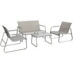 Salon de jardin kaki noto acier. 4 places. un canap�. une table. deux fauteuils textilene