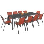 Salon de jardin madrid table 240 cm et 10 chaises empilables terracotta